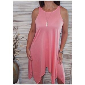 Sleeveless Handkerchief Hem Terry Dress Pink 1819